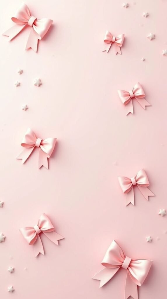 Delicate Tiny Pink Coquette Bows Vertical Wallpaper