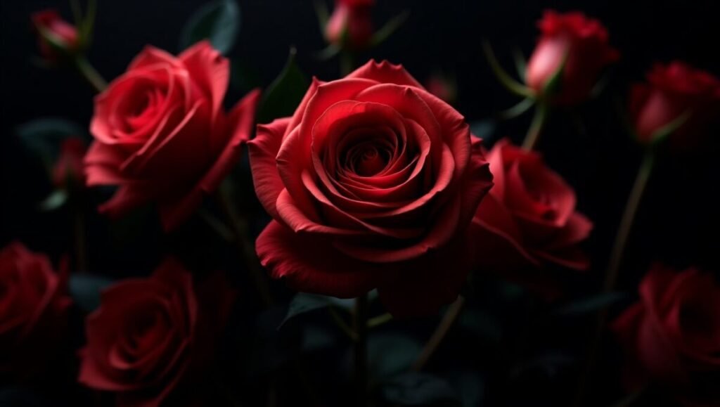 Dark Black Floral Wallpaper with Intricately Detailed Botanical Design