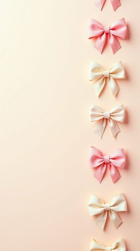 Soft Pink Elegant Pastel Bows Vertical Pattern Wallpaper