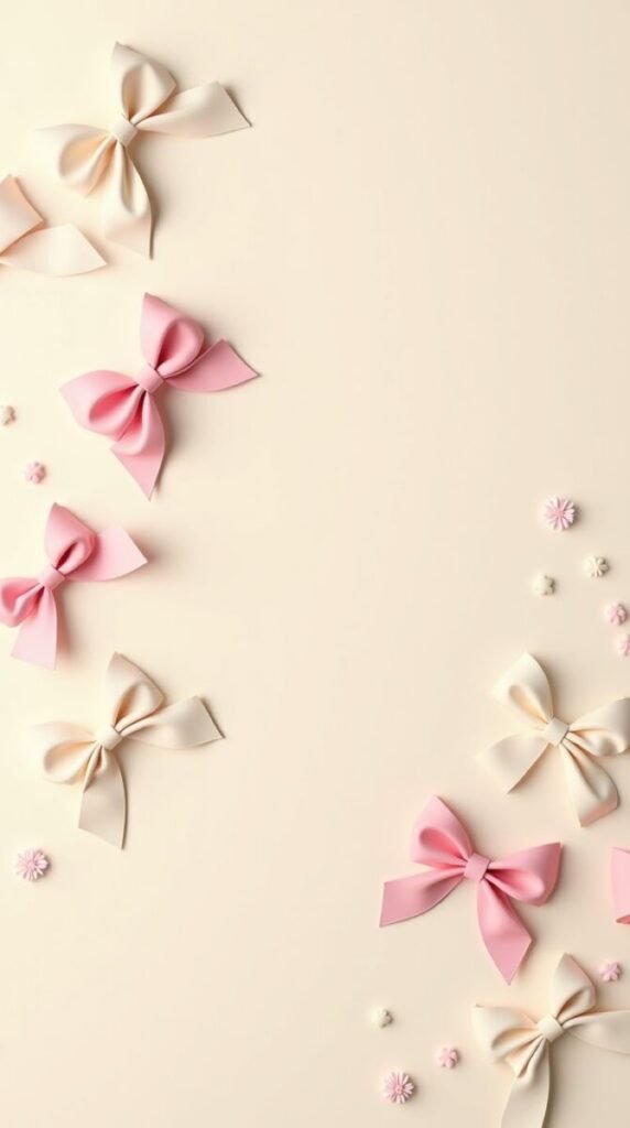 Delicate Soft Pink Elegant Pastel Bows Vertical Wallpaper