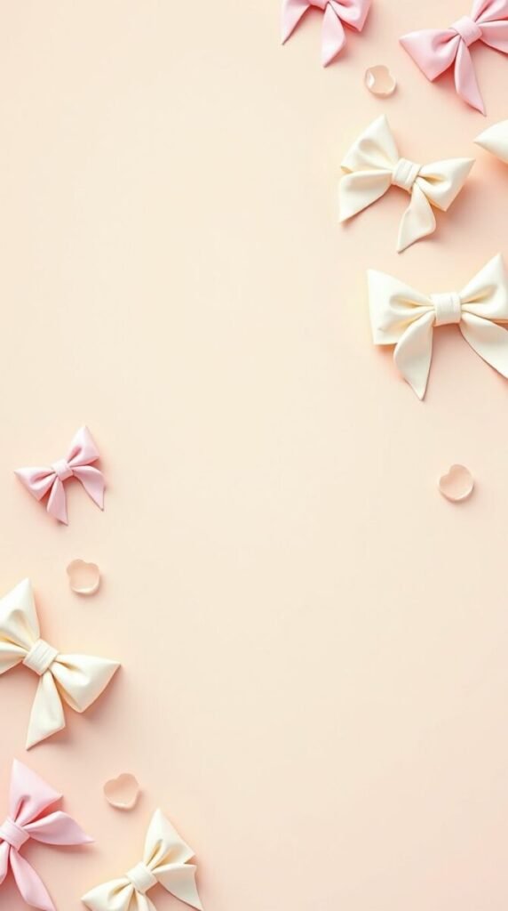 Elegant Delicate Soft Pink Pastel Bows Vertical Wallpaper