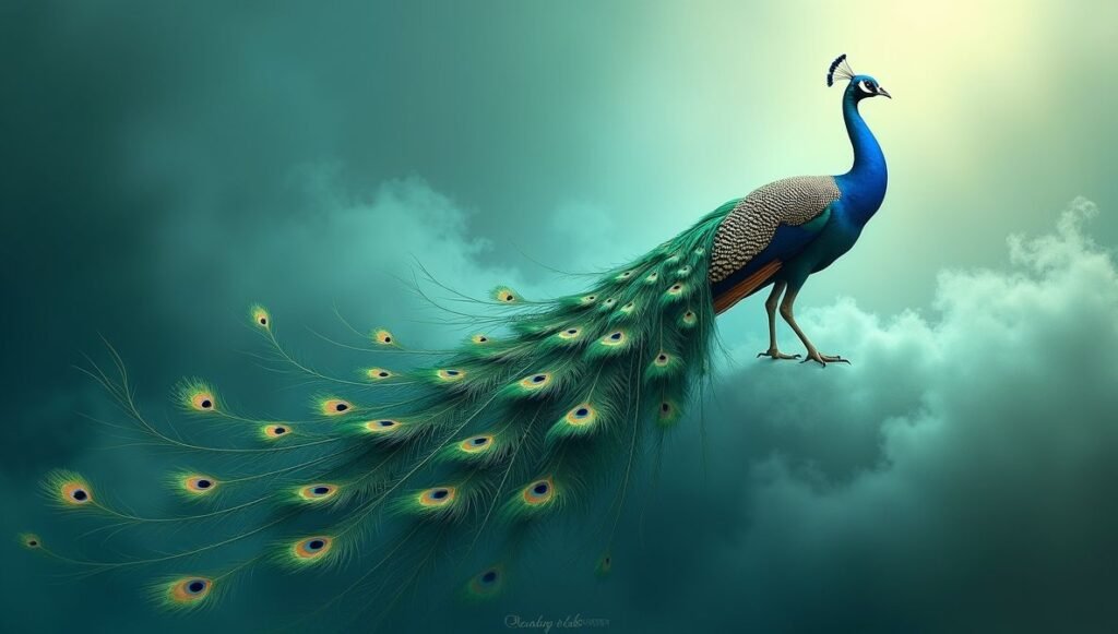 Elegant Peacock with Long Trailing Feathers Flowing Gracefully