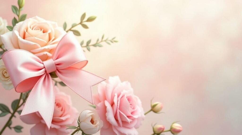 Floral Bows Wallpaper with Delicate Satin Ribbon Accents