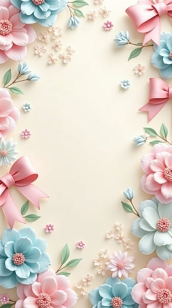 Pattern of Delicate Satin Ribbon Floral Bows Vertical
