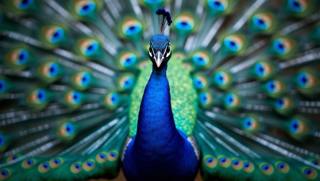 Majestic Peacock with Fully Spread Iridescent Feathers Wallpaper