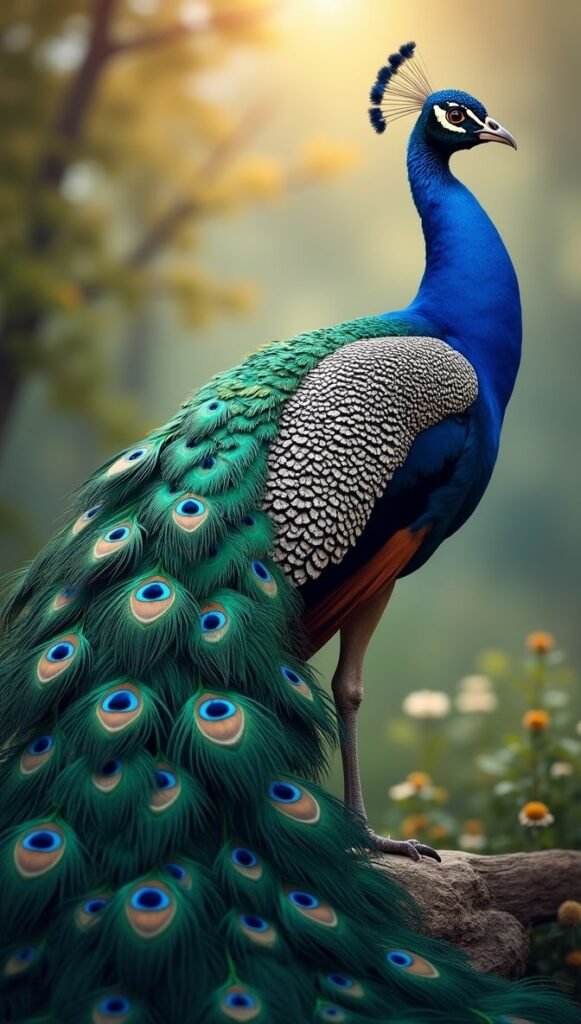 Full Height Majestic Peacock Iridescent Wallpaper
