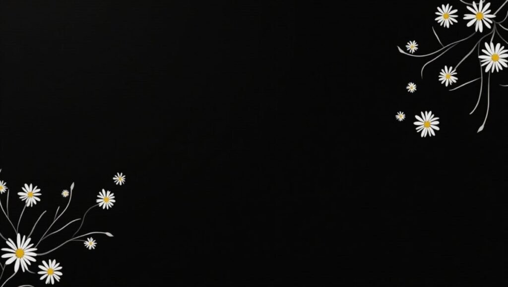 Minimal Black Floral Wallpaper with Small Delicate Blooms