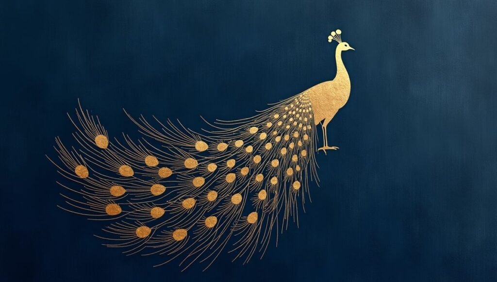 Minimalist Lineart Peacock Silhouette in Metallic Gold