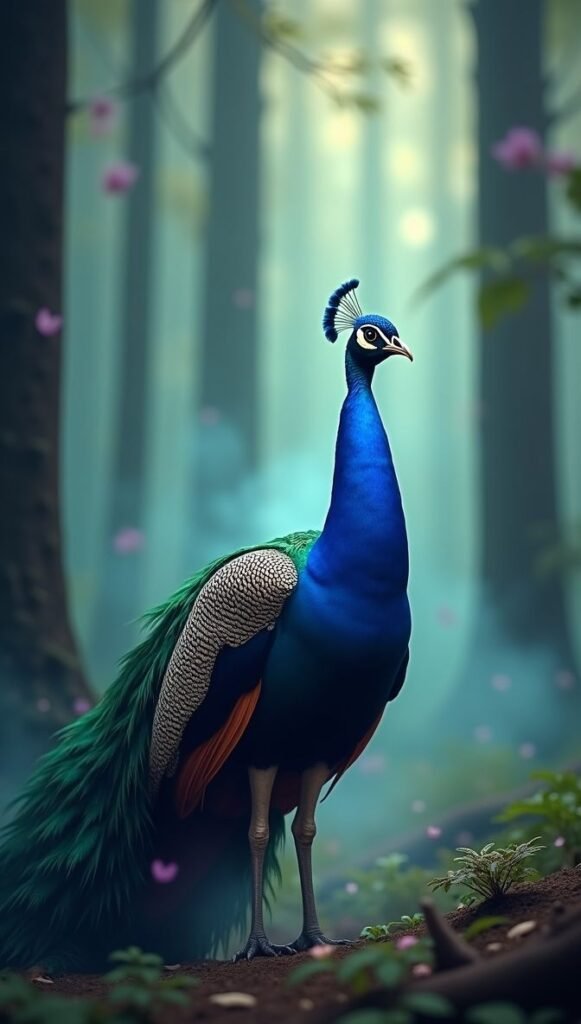 Vibrant Iridescent Peacock Feathers with Neon Blue Accents