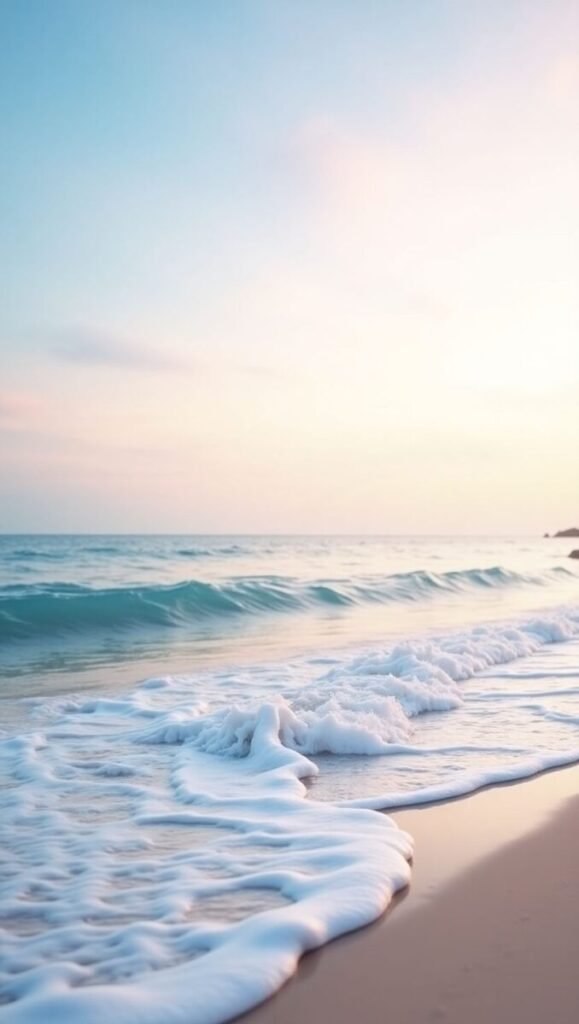 Vertical serene beach wallpaper with gentle wave textures