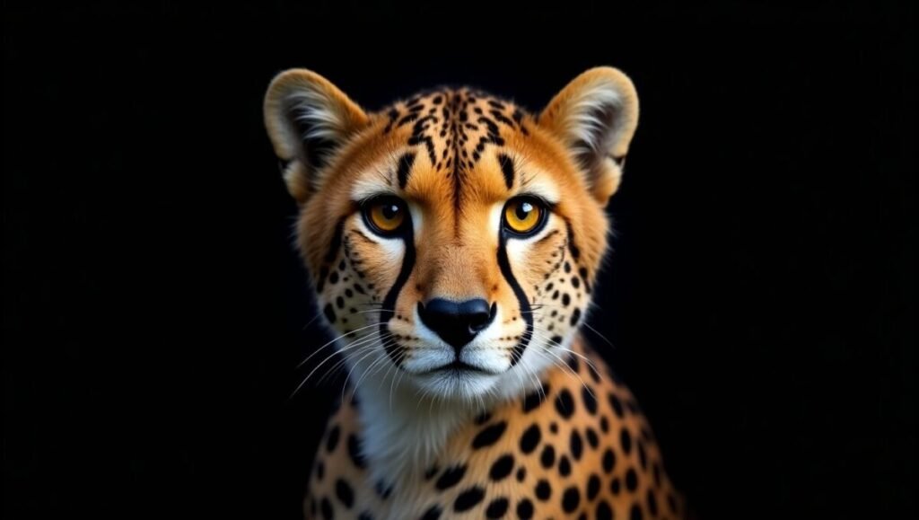 Ultra-realistic cheetah portrait with sharp golden eye