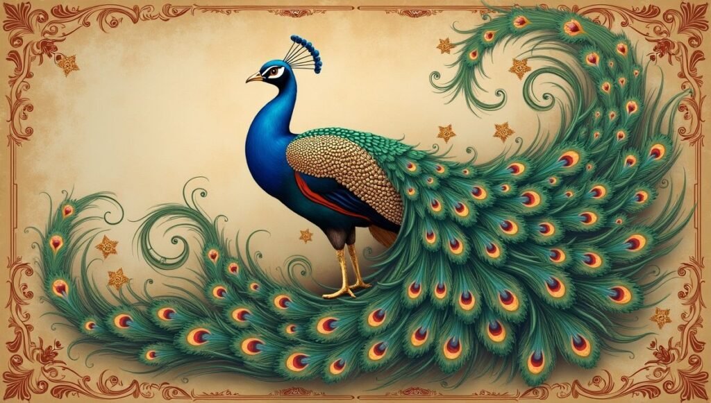 Vintage Royal Peacock Painting in the Style of Victorian Art