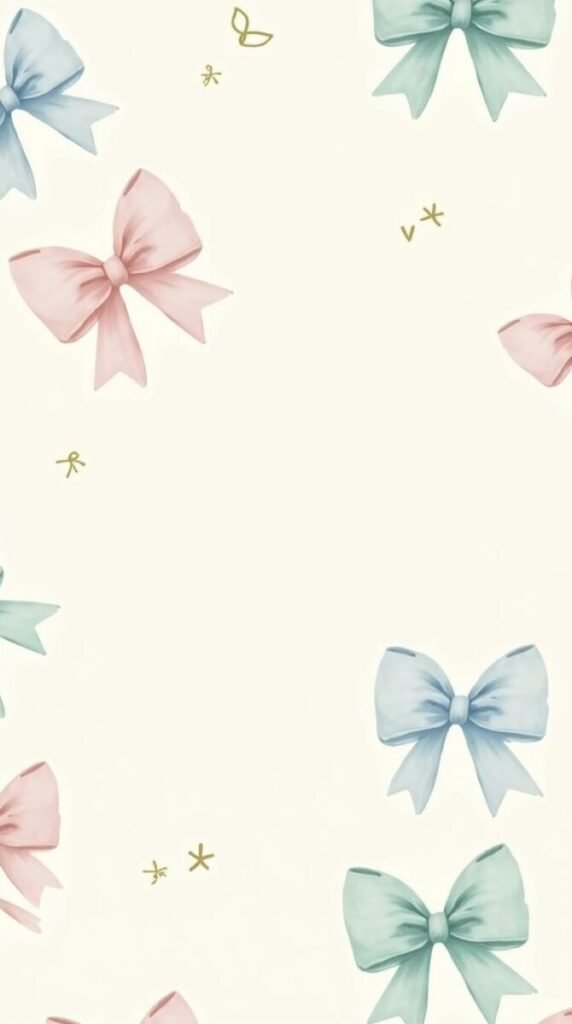 Delicate Soft Pastel Watercolor Bows Wallpaper Vertical
