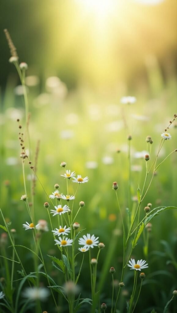 Wild meadow grass with varying shades of green