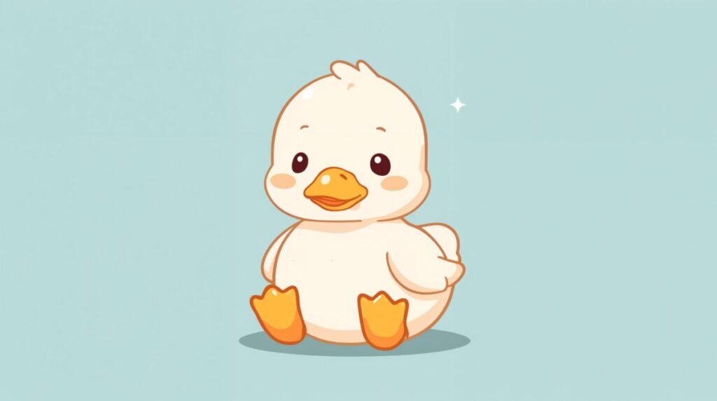 Simple cartoon-style duck with creamy yellow beak and feet on a background
