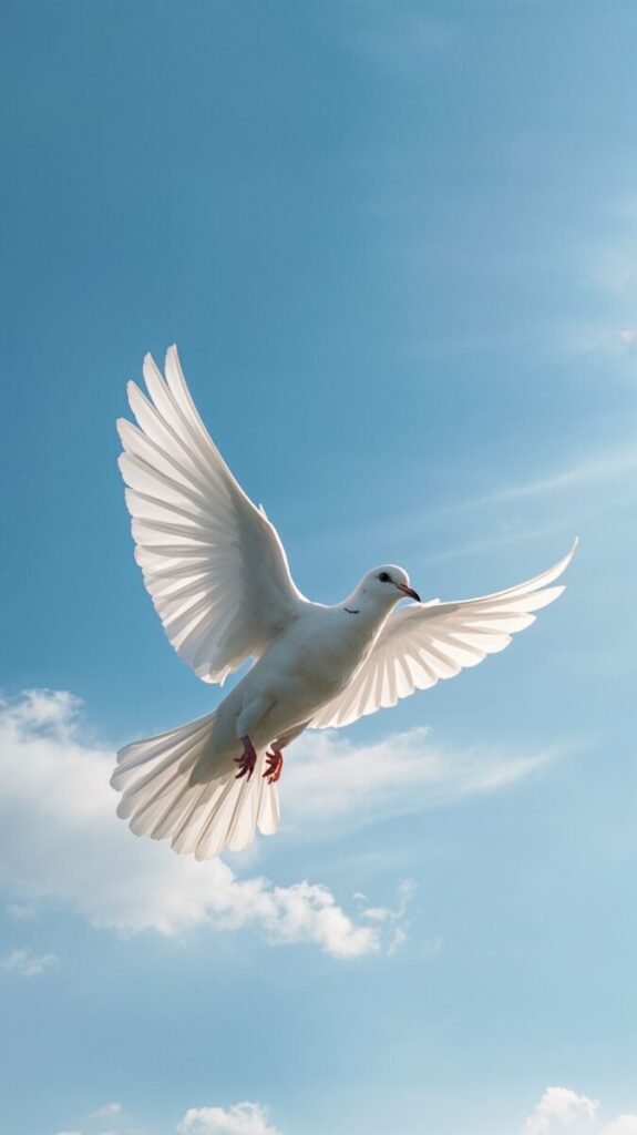 White Dove with delicate feathers and a gentle appearance, vertical