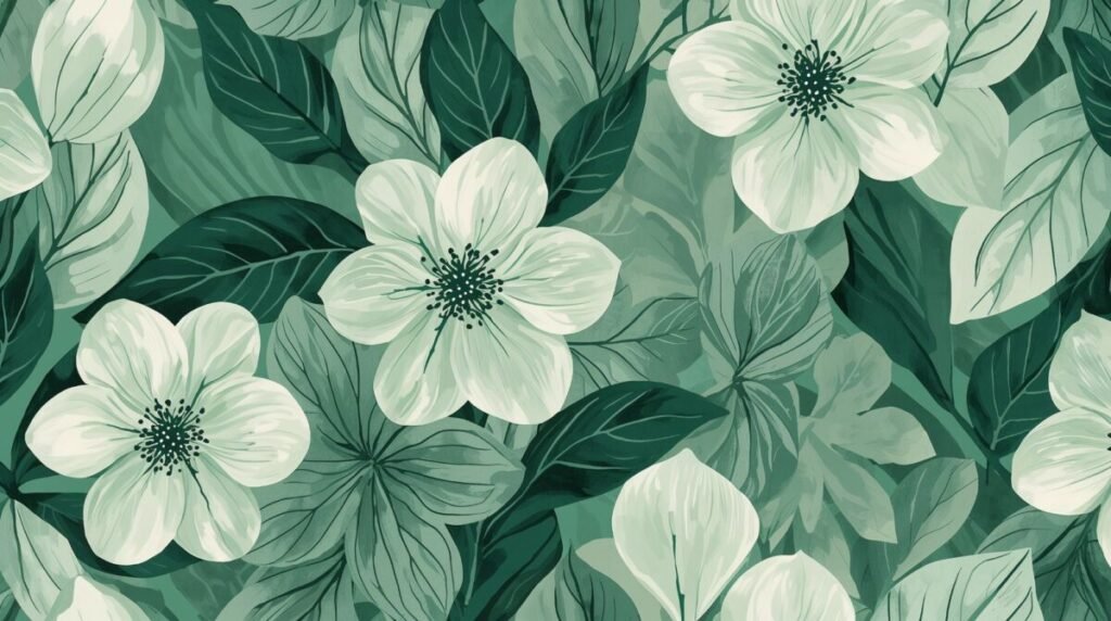 Modern Abstract Green Floral Print