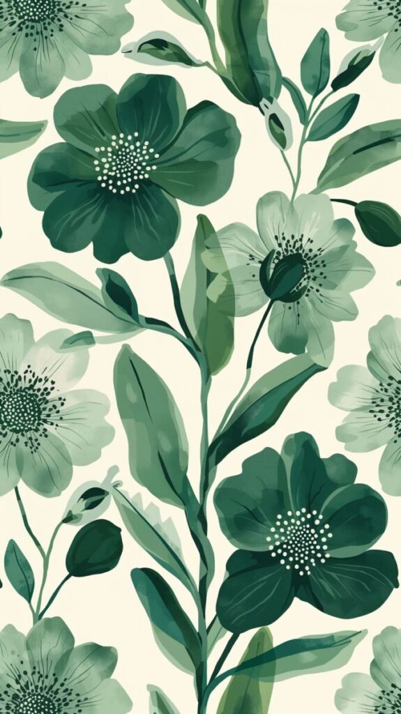 Abstract Stylized Green Floral Wallpaper