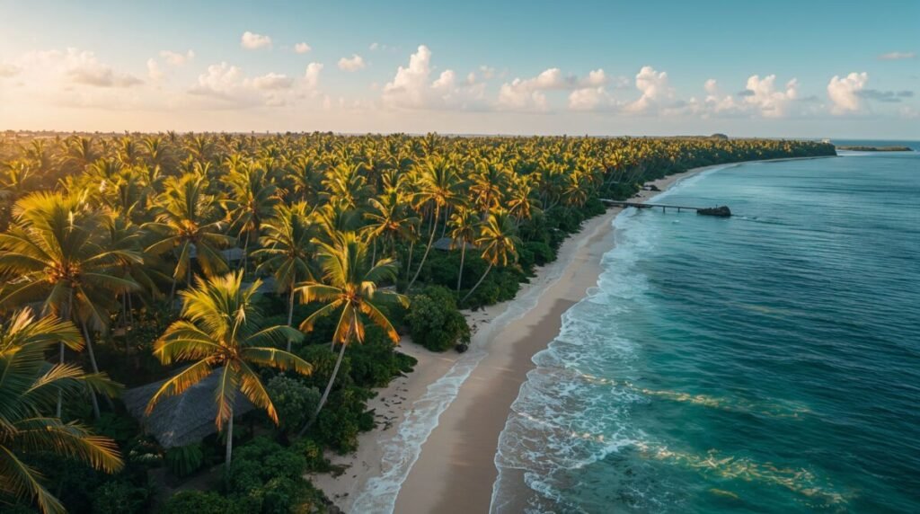Bird's eye view of a dense palm tree forest