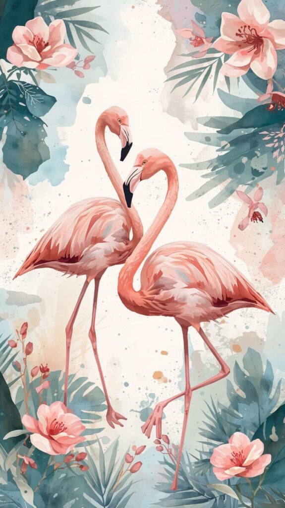 Watercolor flamingos vertical wallpaper