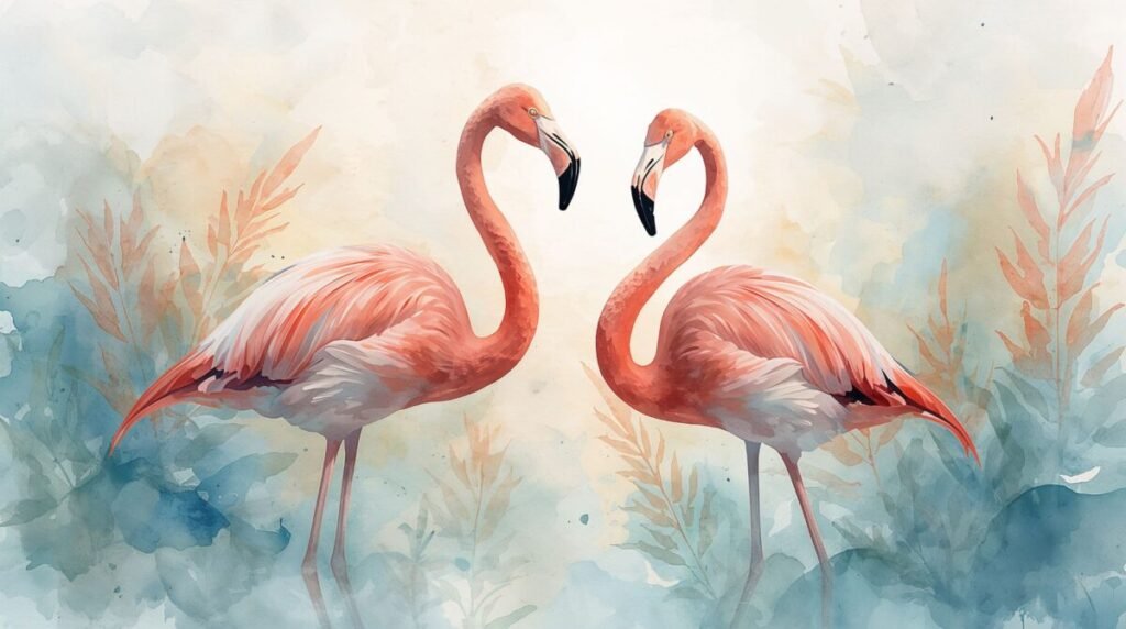 Artistic watercolor flamingos wallpaper