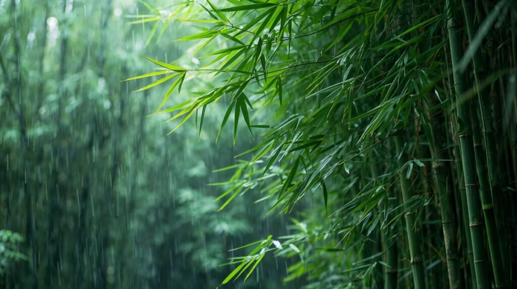 Mist and Rain Bamboo Forest Atmospheric bamboo forest during rain shower