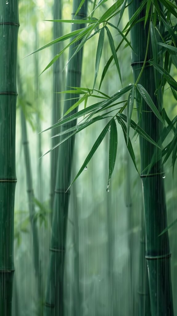 Rainy Bamboo Forest Wallpaper Bamboo forest during a light rain shower with water droplets
