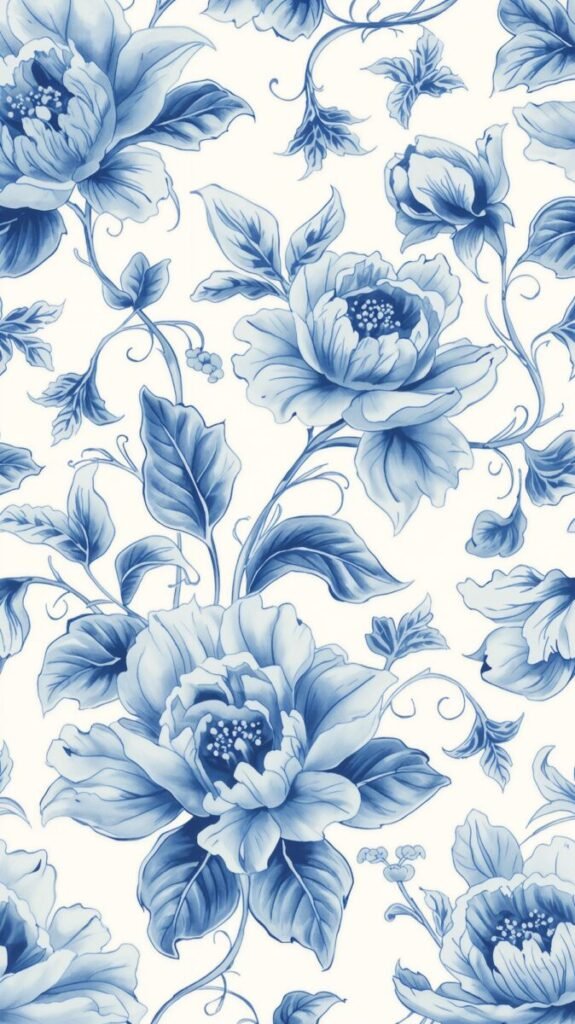 Blue and White Wallpaper - Vintage Floral Pattern