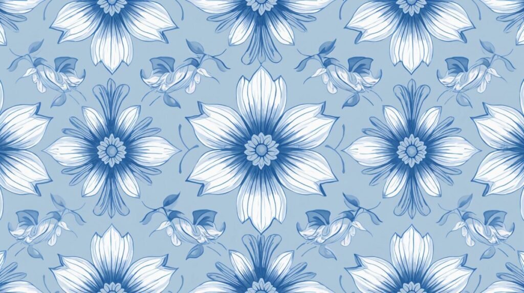 Blue and White Wallpaper - Horizontal Floral Design