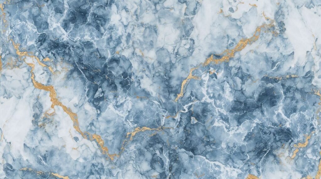 Blue and White Wallpaper - Marble Texture with Gold Accents