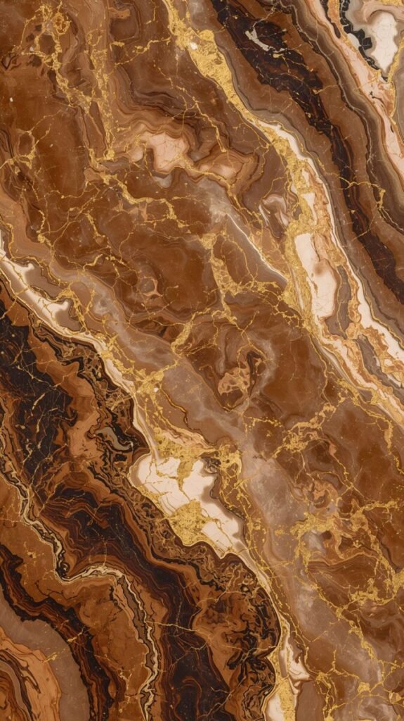 Brown Marble Wallpaper with Intricate Gold Veins Vertical