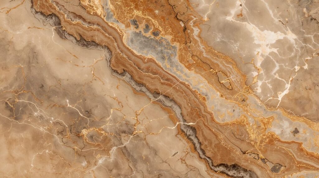 Modern Brown Marble Background with Gold and Cream Veining