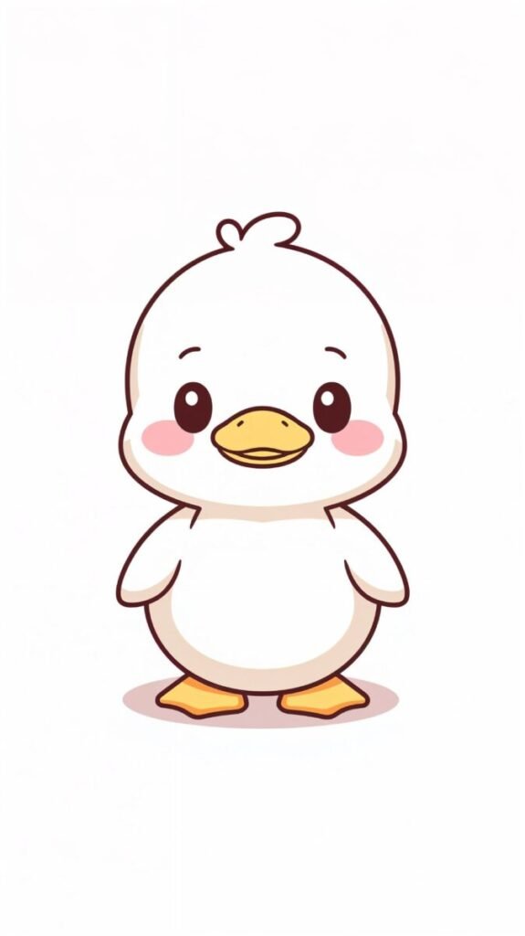 Cartoon-style duck with a pale yellow beak and feet, standing tall