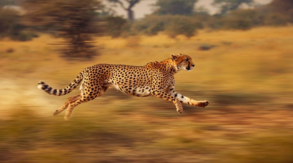 Action shot of cheetah with tawny golden fur