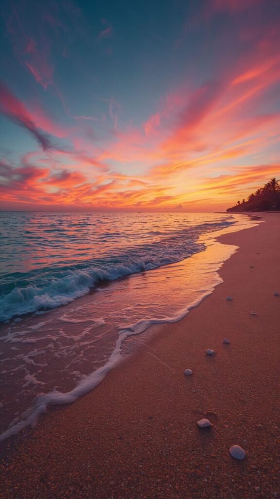 Vertical coastal sunset wallpaper for mobile phones