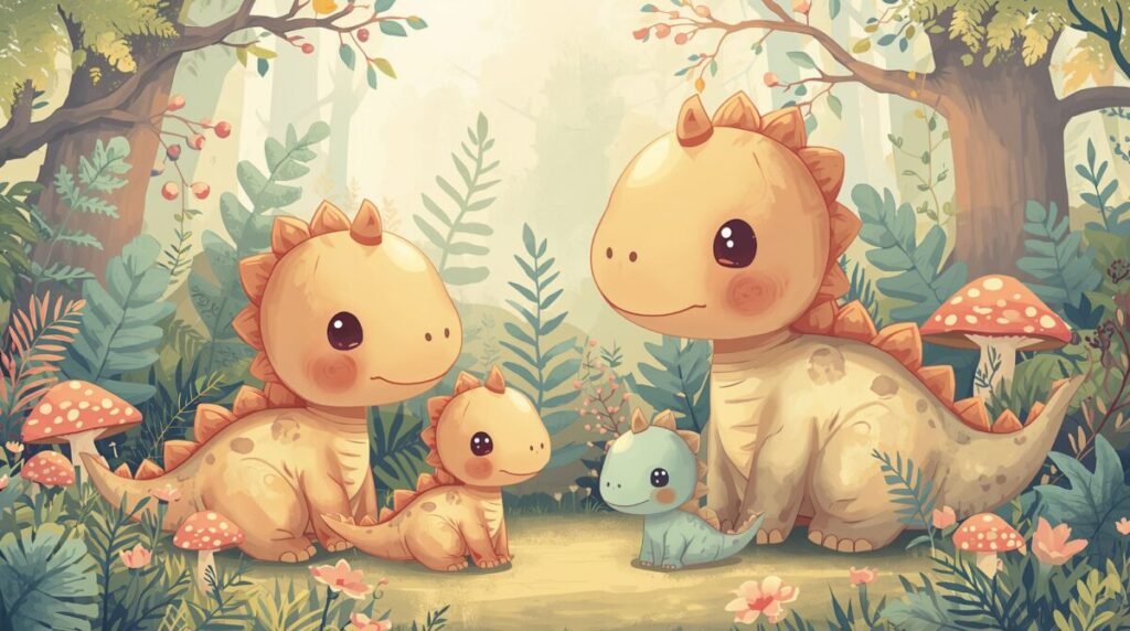 Cute Baby Dinosaur Family with Rounded Features