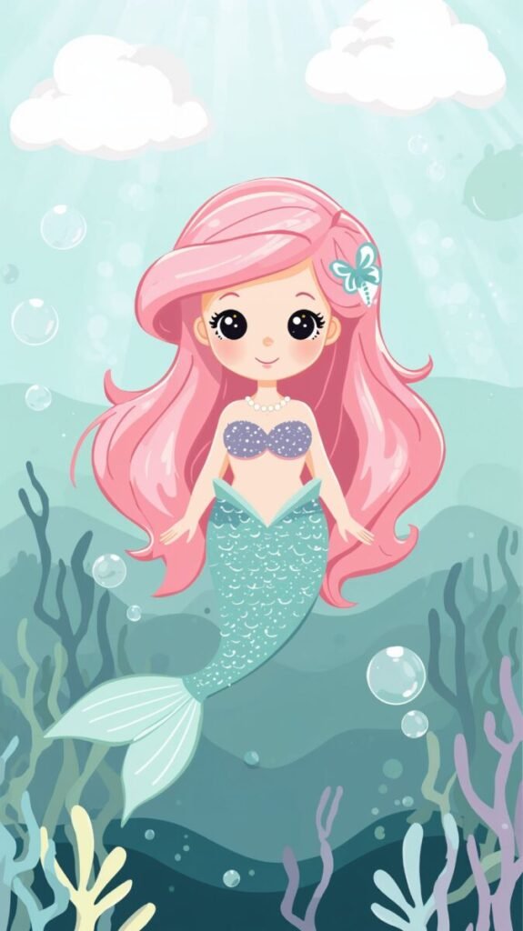 Cute pastel mermaid illustration for mobile