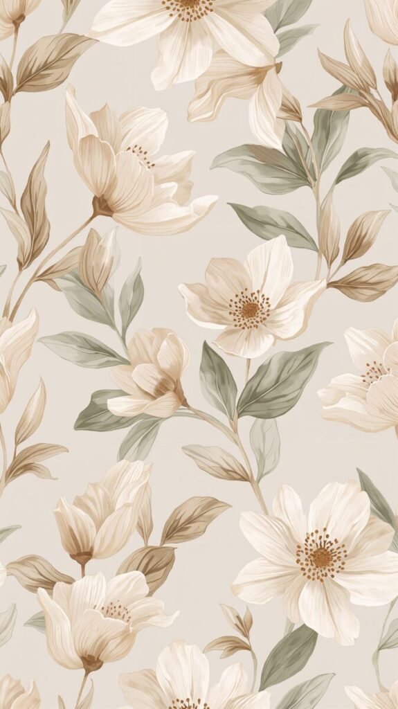 Delicate Beige Floral Pattern Wallpaper
