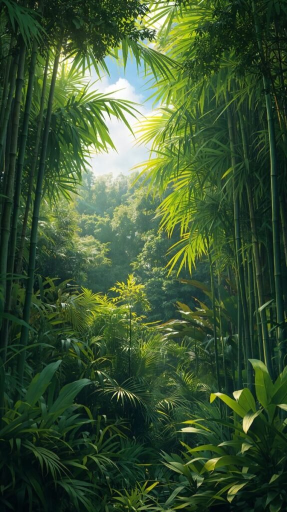 Tropical Bamboo Jungle Mobile Wallpaper Dense tropical bamboo jungle with lush greenery for mobile