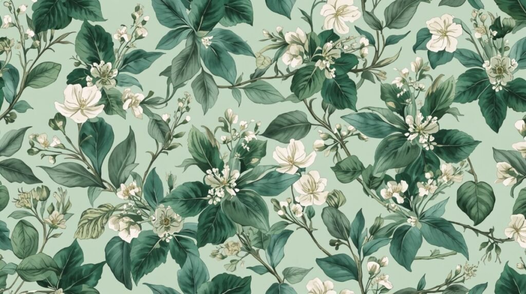 Elegant Soft Emerald Green Floral Wallpaper