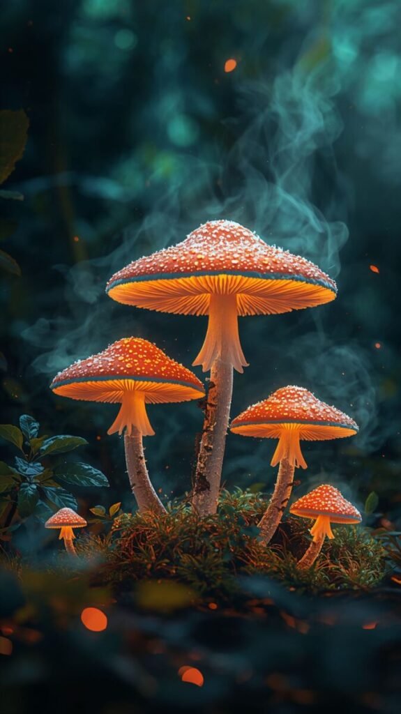 Ethereal mushroom forest scenery wallpaper