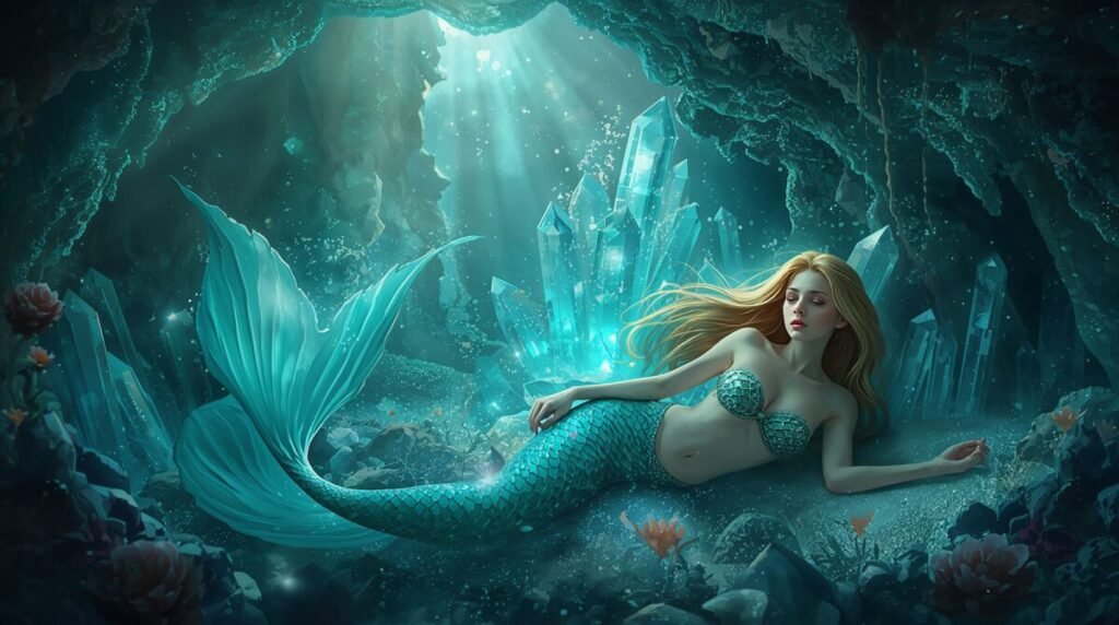 Enchanted mermaid with vibrant turquoise tail