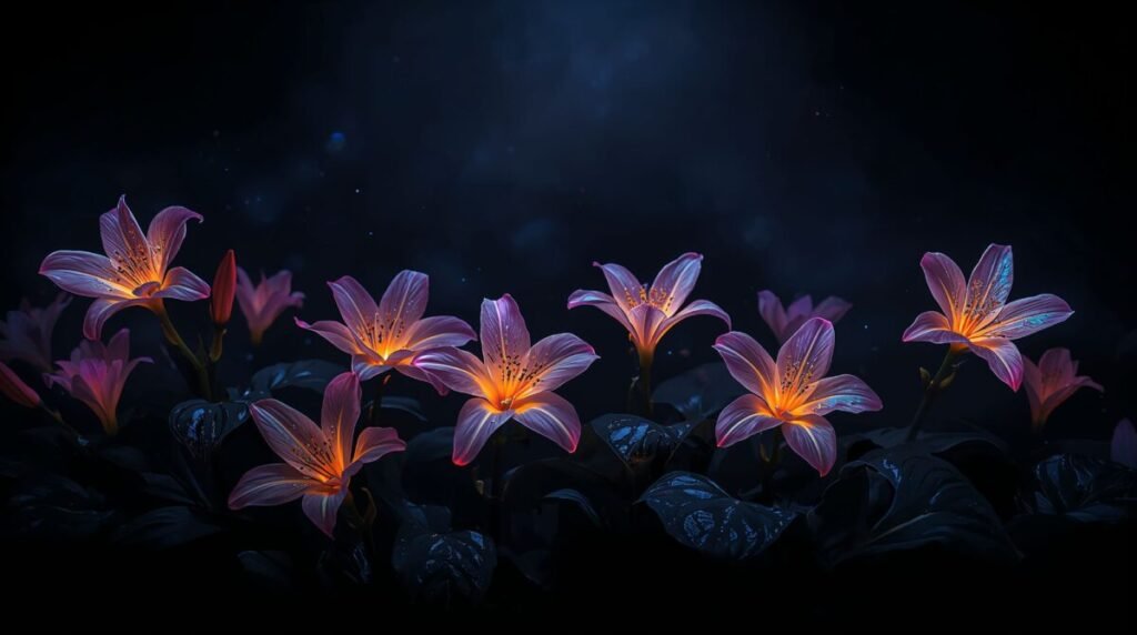Exotic glowing flowers fantasy art