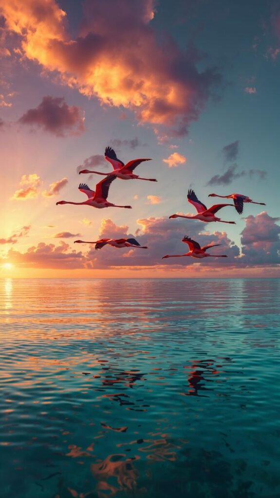 Flamingos vibrant pink feathers vertical art