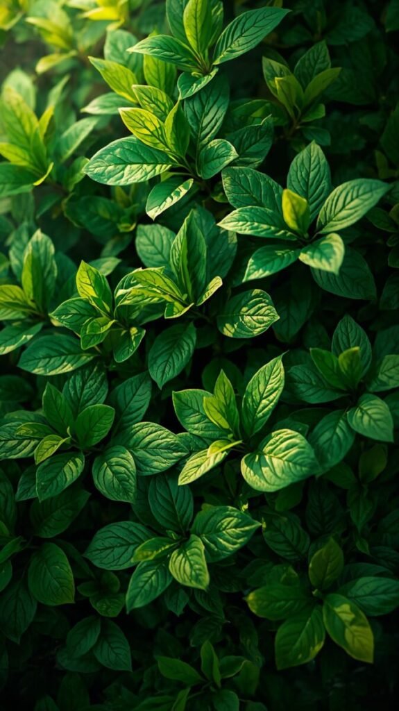 Vibrant green leaves nature background for mobile