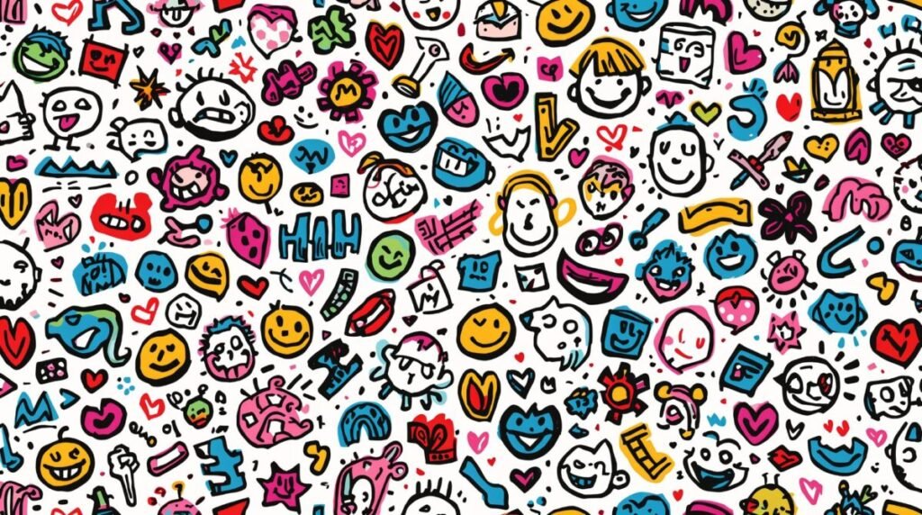 Vibrant hand-drawn doodle funky wallpaper