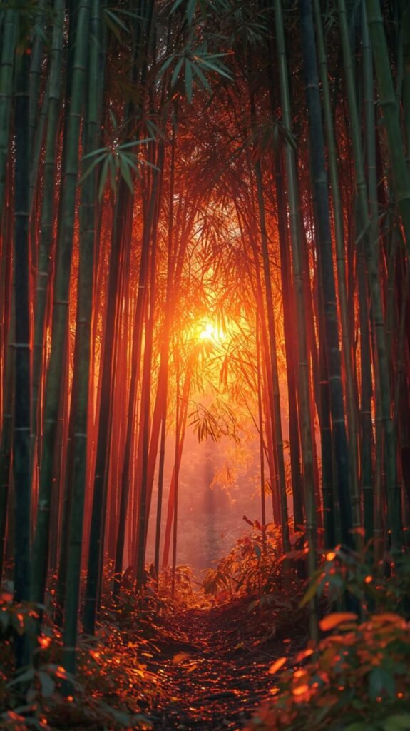 Warm Sunset Bamboo Wallpaper Golden bamboo forest sunset mobile background