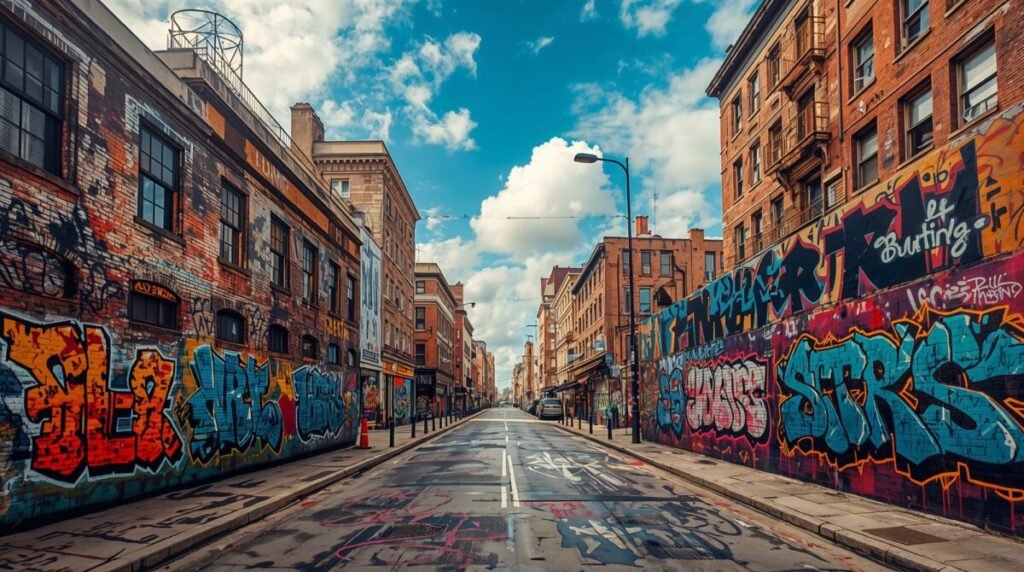 Detailed Urban Building Graffiti Artwork