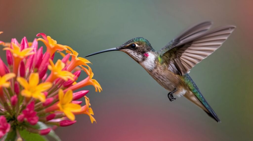 Iridescent Hummingbird with delicate feathers