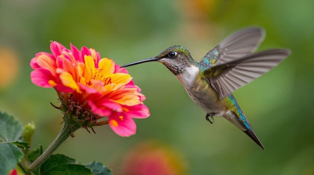 Hummingbird showing off iridescent feathers